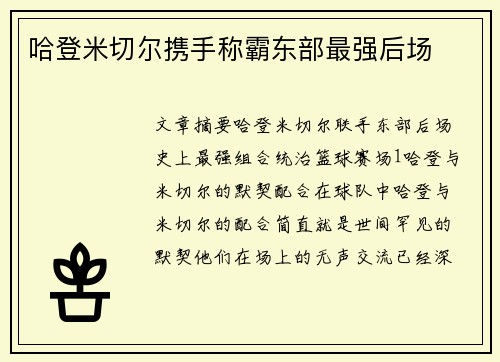 哈登米切尔携手称霸东部最强后场
